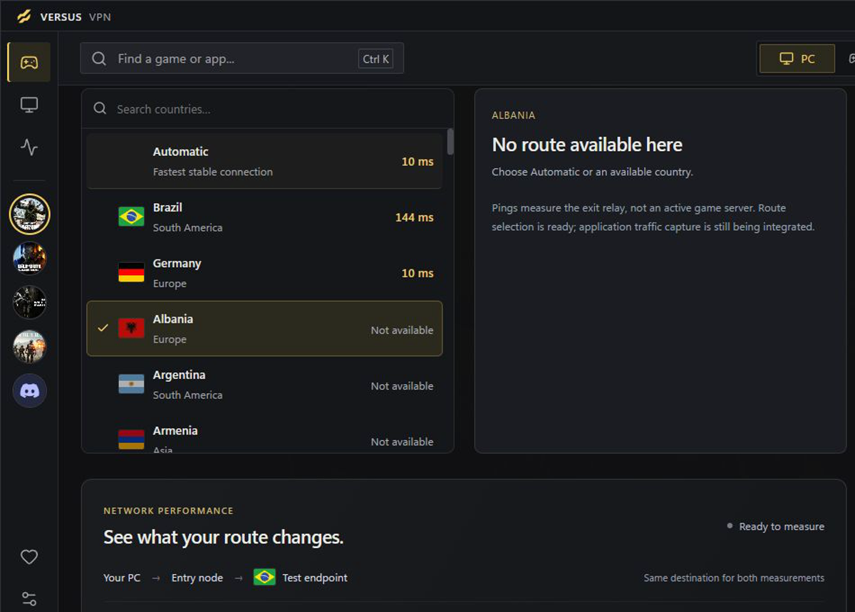 Versus VPN Windows Guide: Connect, Pick a Game Route, Save the Preference