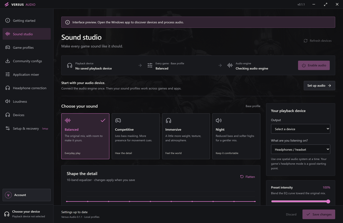 Versus Audio Windows Guide: Playback Device, App Mixer, EQ Engine & Per-Game Profiles