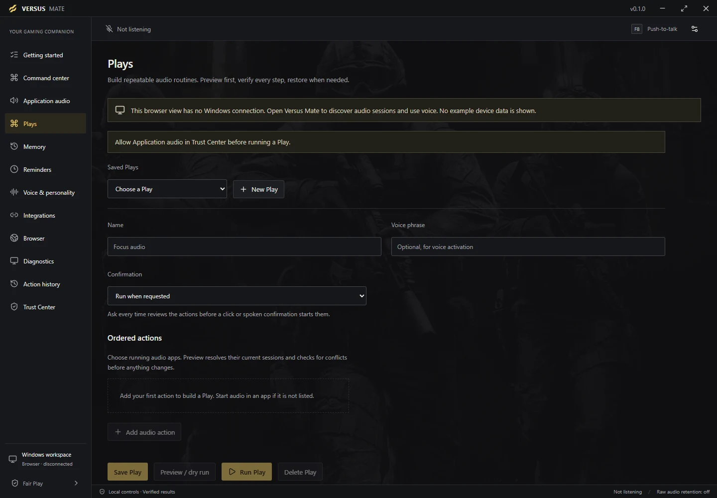 Mate Plays editor with ordered audio actions
